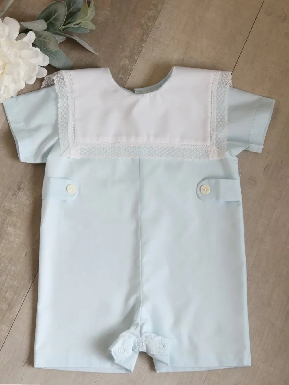 Blue Heirloom Dressy Short Set Vintage Lace Collar Ring Bearer Portrait Size 5